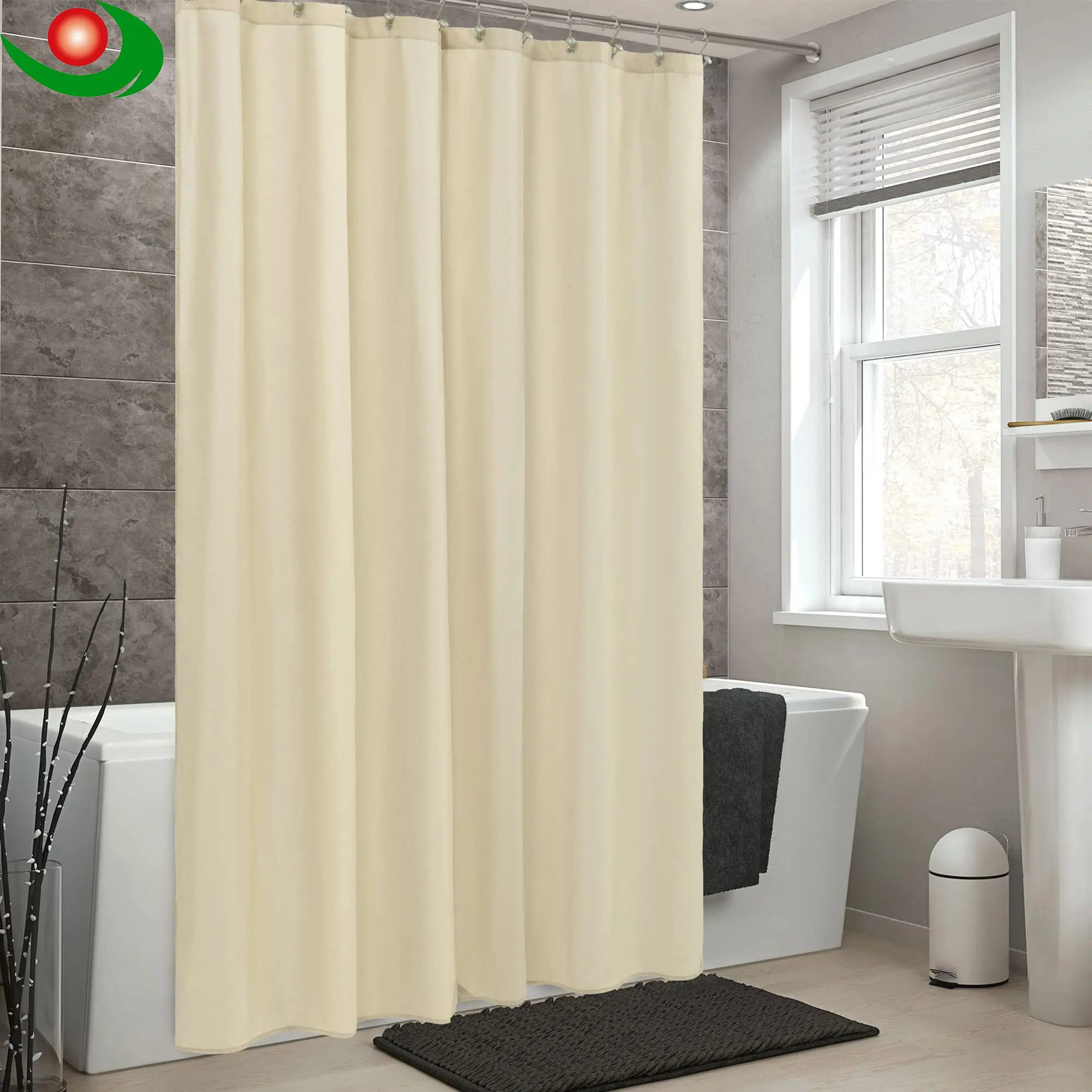 Creamy Yellow Solid-color Fabric Shower Curtain - Waterproof Fabric Polyester Curtain